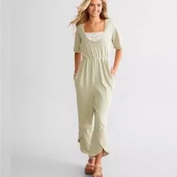Intimately Free People Women's Cotton Good Side Jumpsuit Boho Green Size XS - Picture 1 of 14